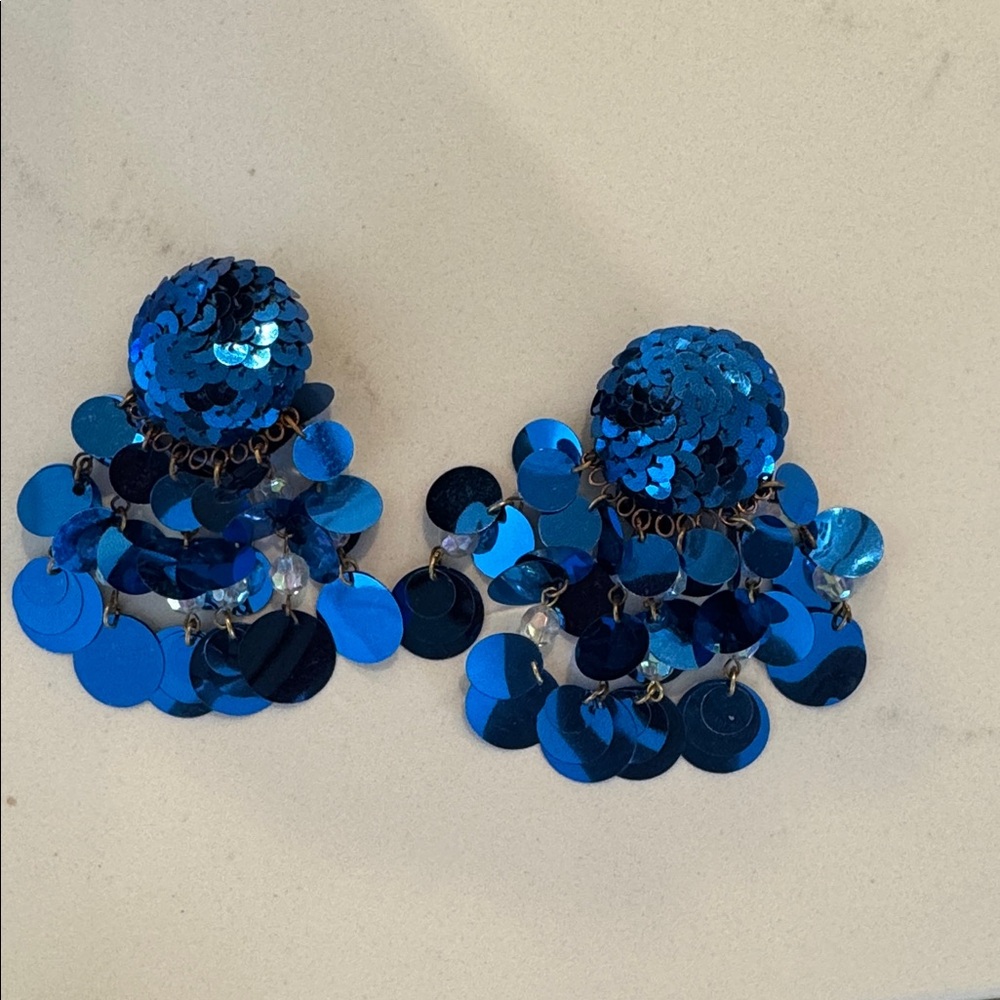 Blue Sequin Statement Earrings - image 1